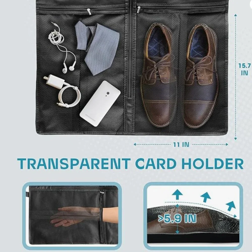 Travel Garment Bag with Zipper Pocket, Suit Bag for Suits, Dresses, Coats